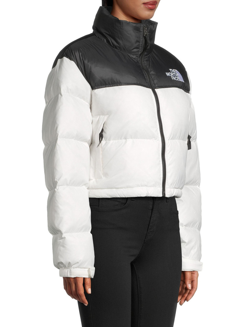 Women's Nuptse Cropped Down Puffer Jacket - Gardenia White Black 5