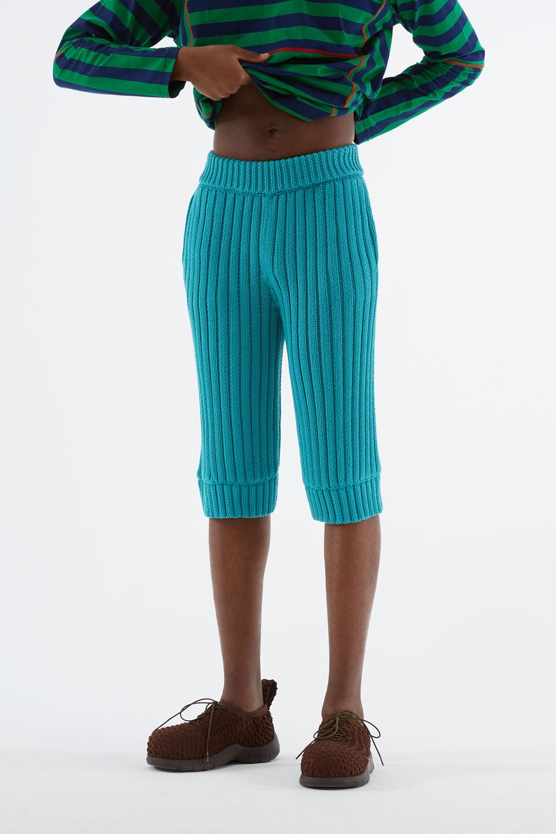 TURQUOISE KNIT SHORTS - 1