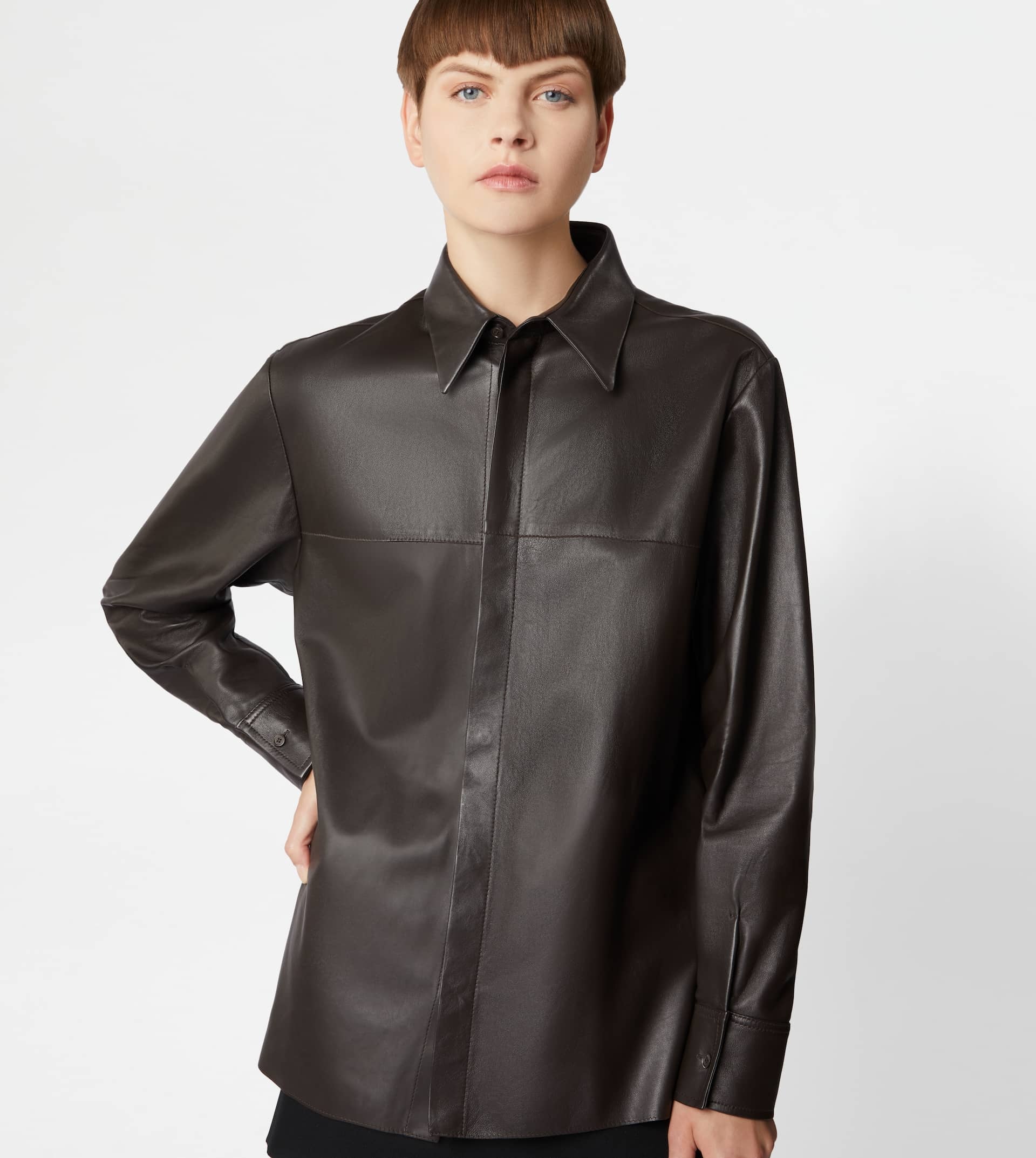 SHIRT IN LEATHER - BROWN - 7