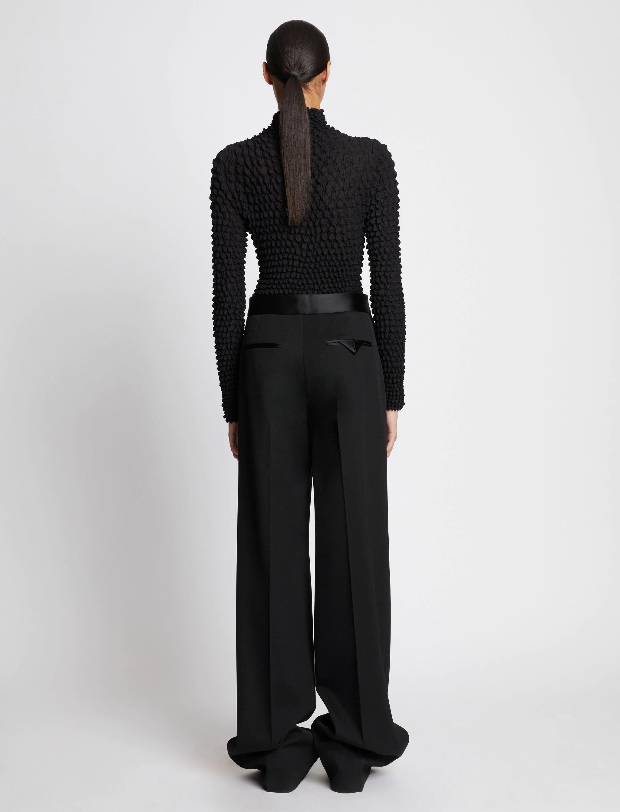 Wool Twill Satin Trim Pants - 4