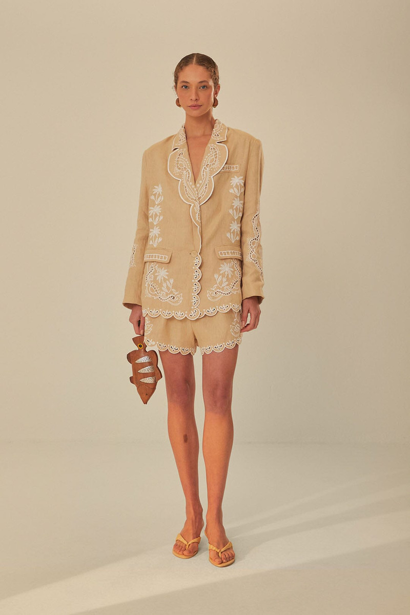 Khaki Embroidered Euroflax™ Premium Linen Shorts 1