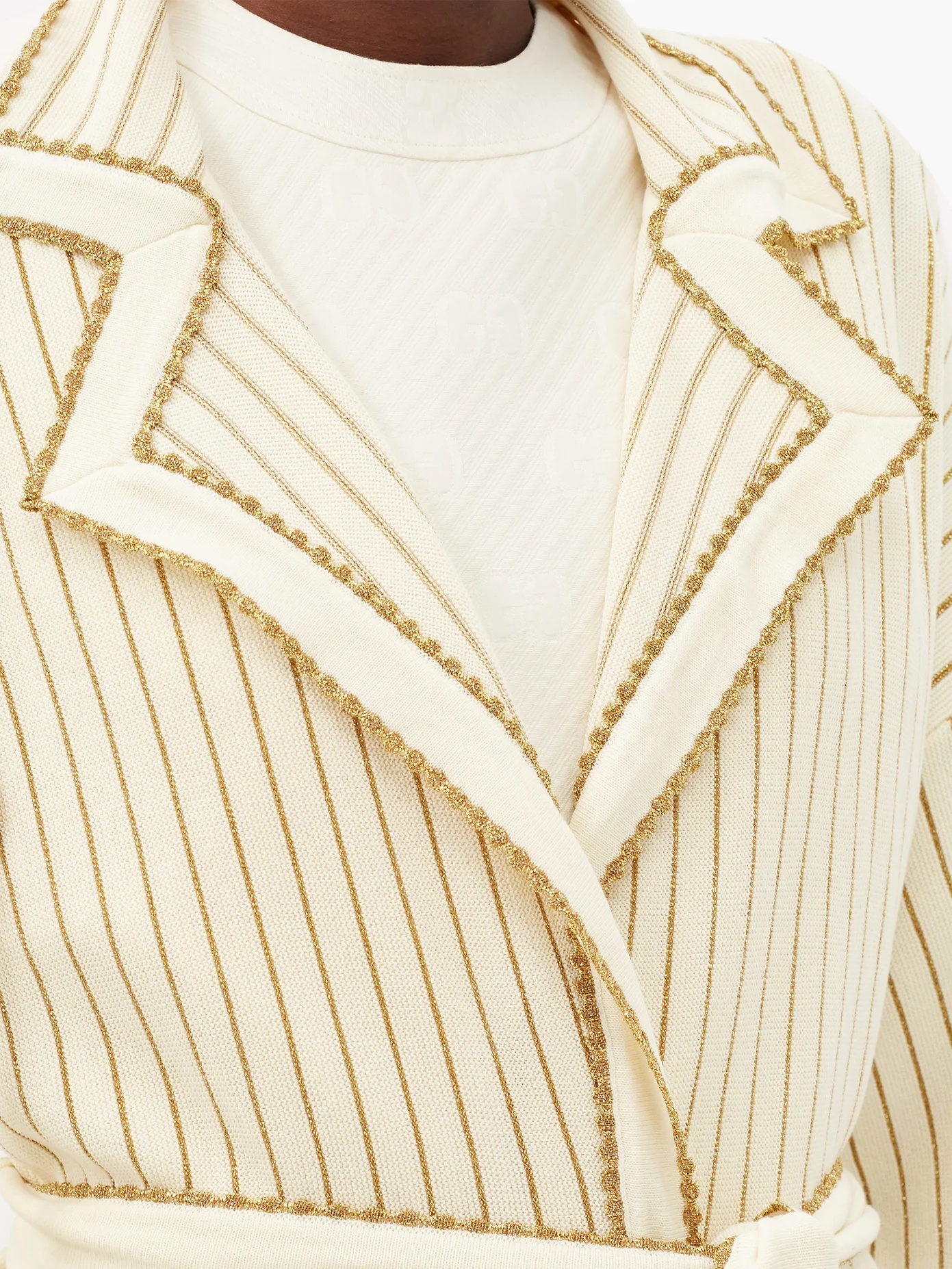 Lurex-striped wool-blend belted cardigan - 3