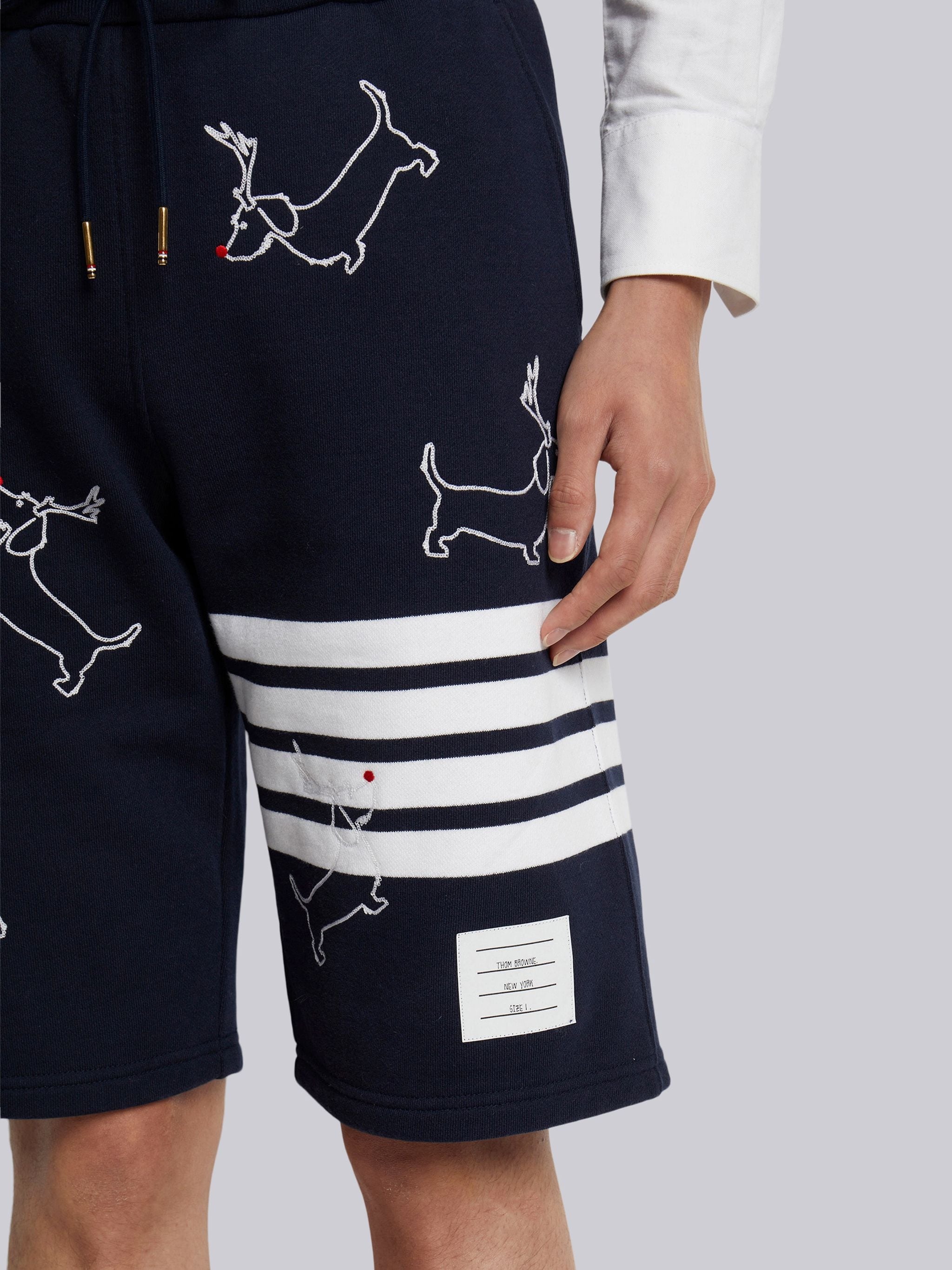 Navy Classic Loopback All Over Hector Rudolph Embroidery 4-bar Sweatshort - 4