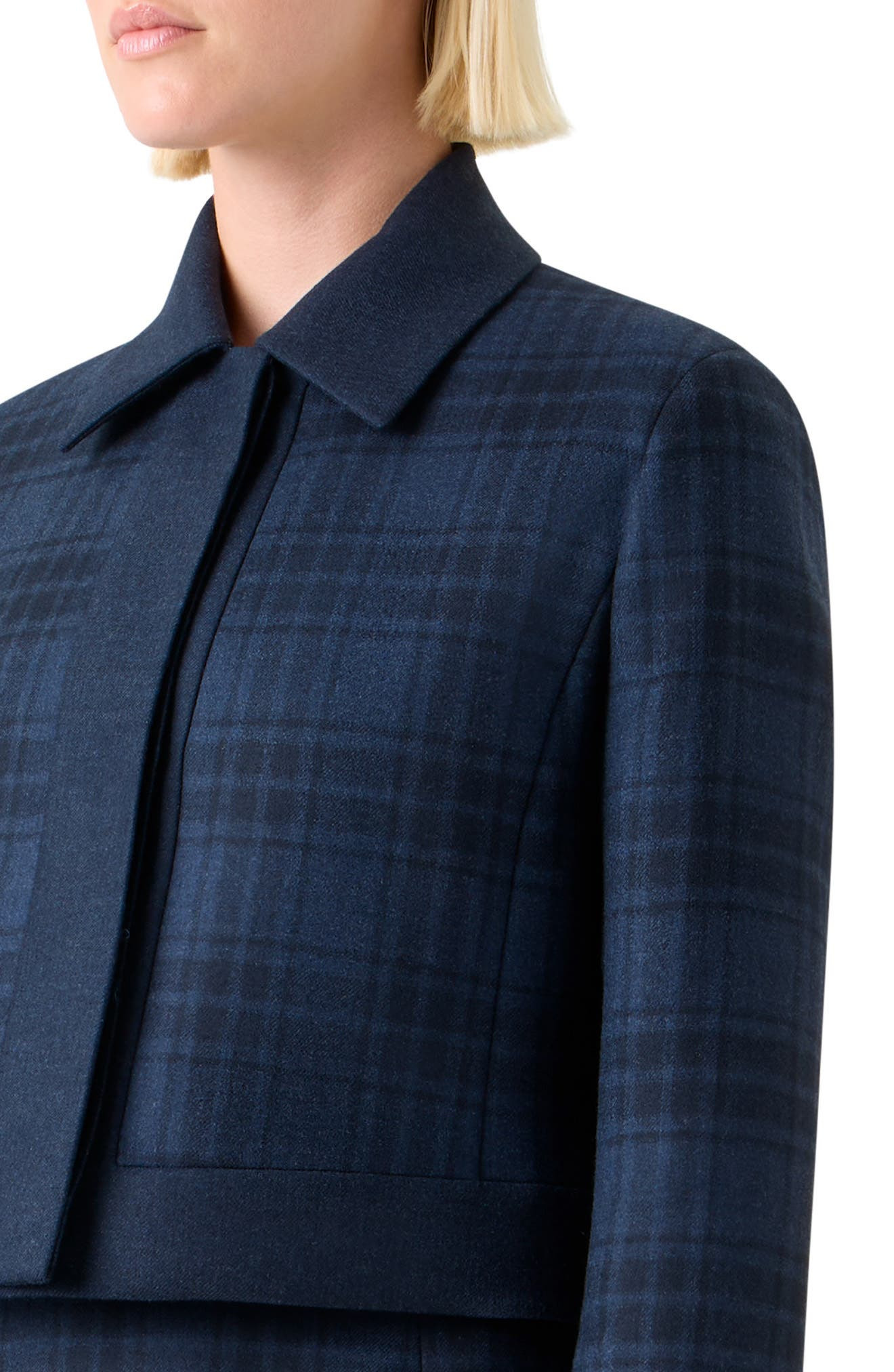 Akris Lewitt Check Wool Crop Jacket in Denim-Black at Nordstrom - 4