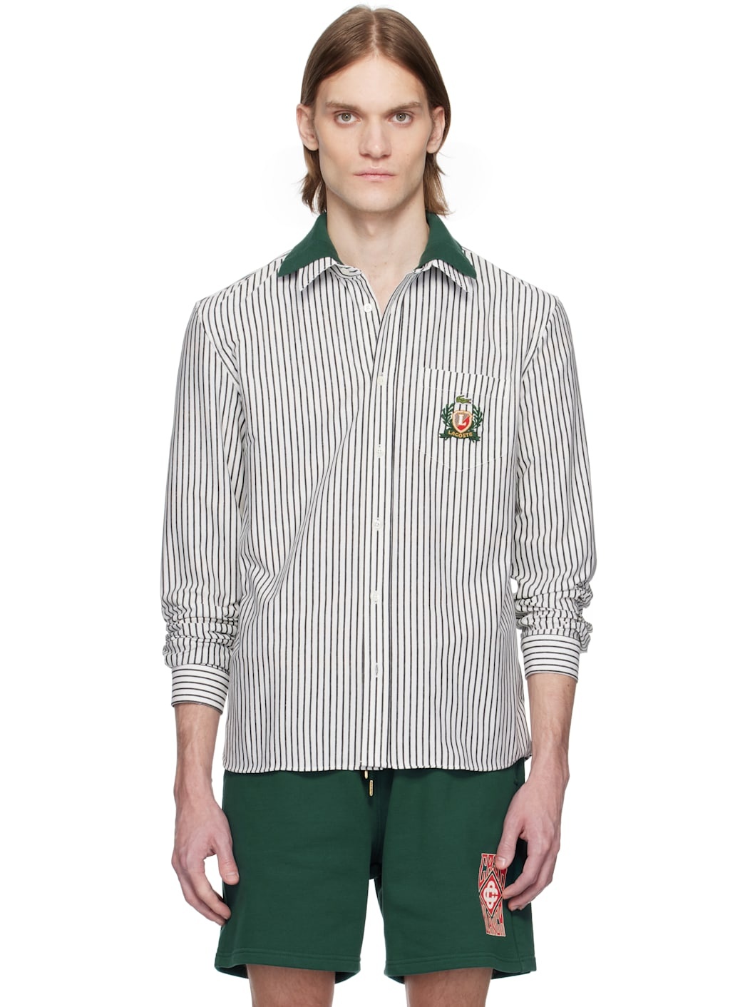White & Navy Regular Fit Striped Cotton Shirt - 1