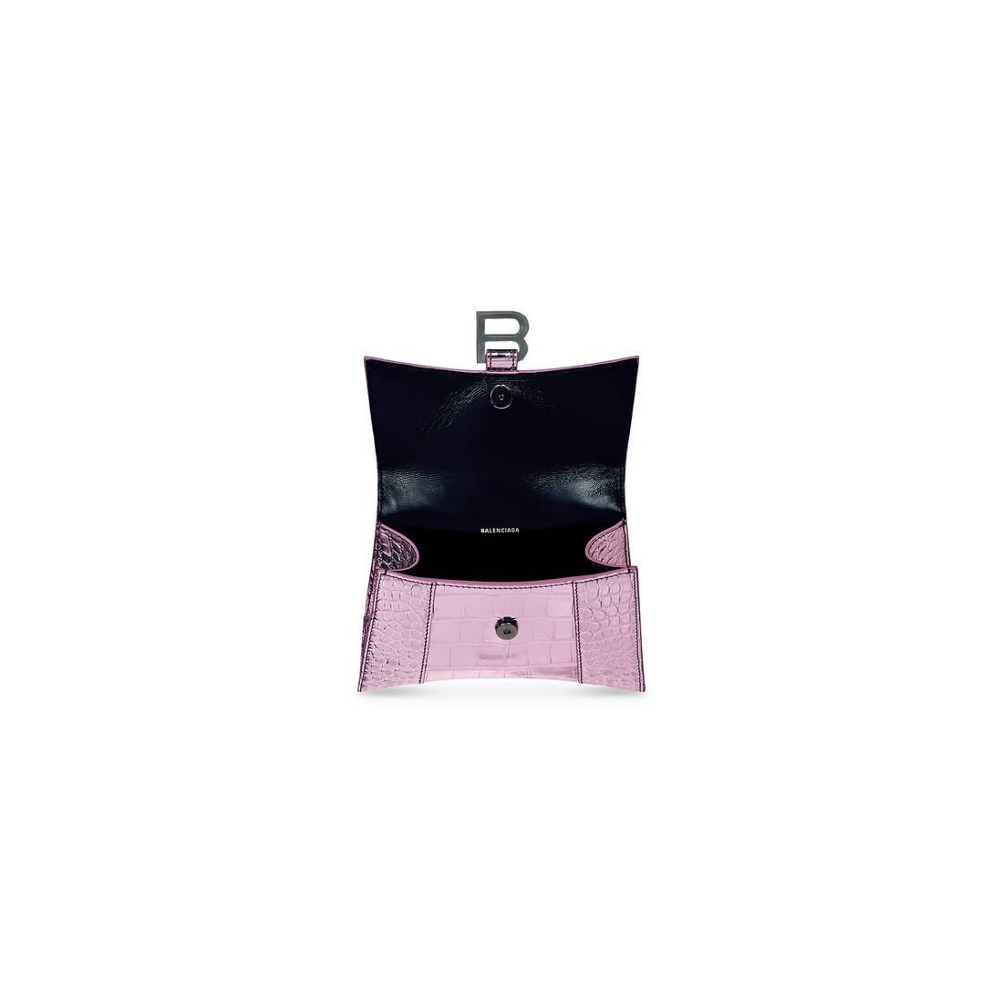 Women's Hourglass Xs Handbag Metallized Crocodile Embossed in Pink - 6