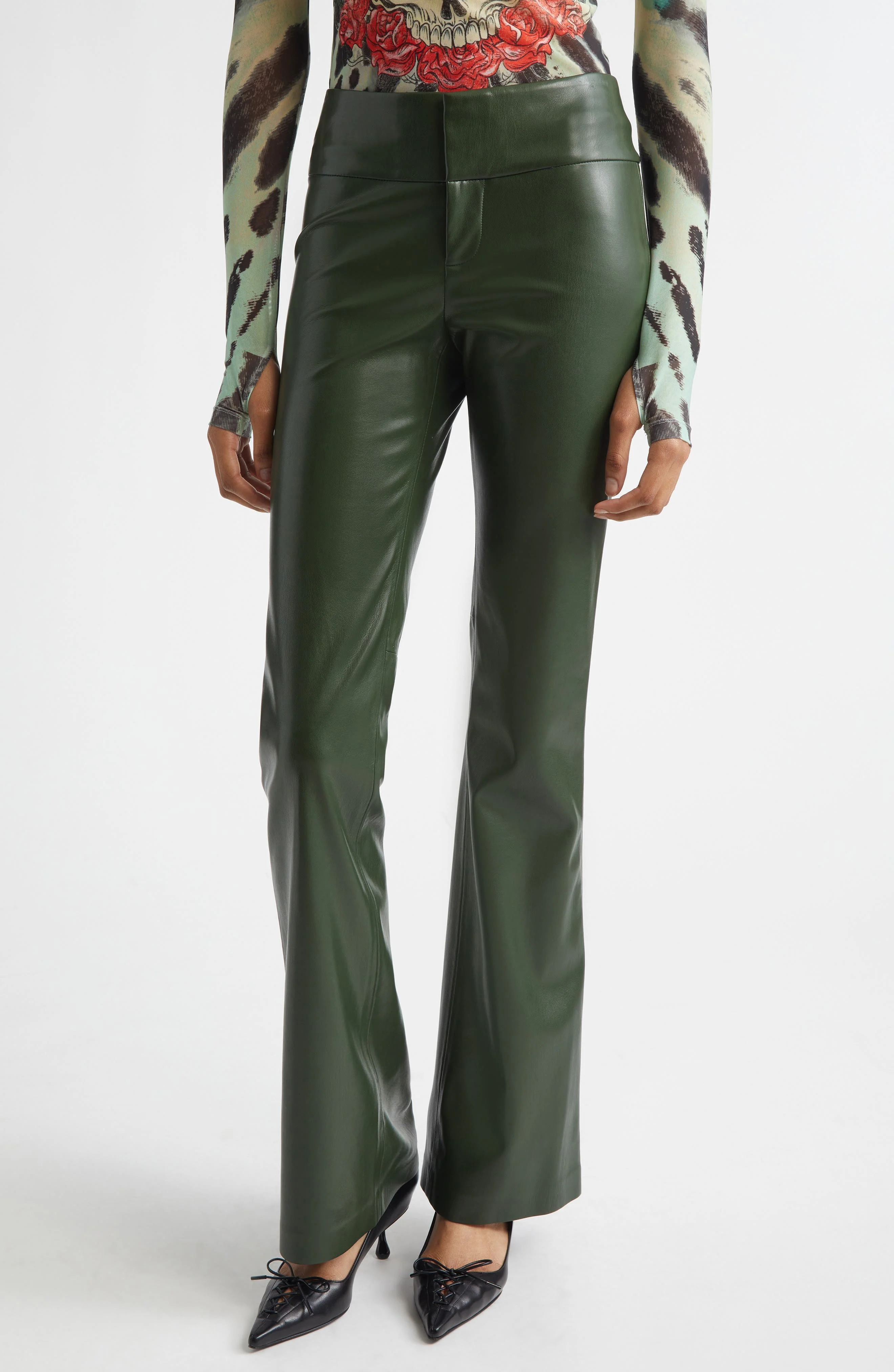 Alice + Olivia Olivia Faux Leather Pants in Dark Olive at Nordstrom - 1