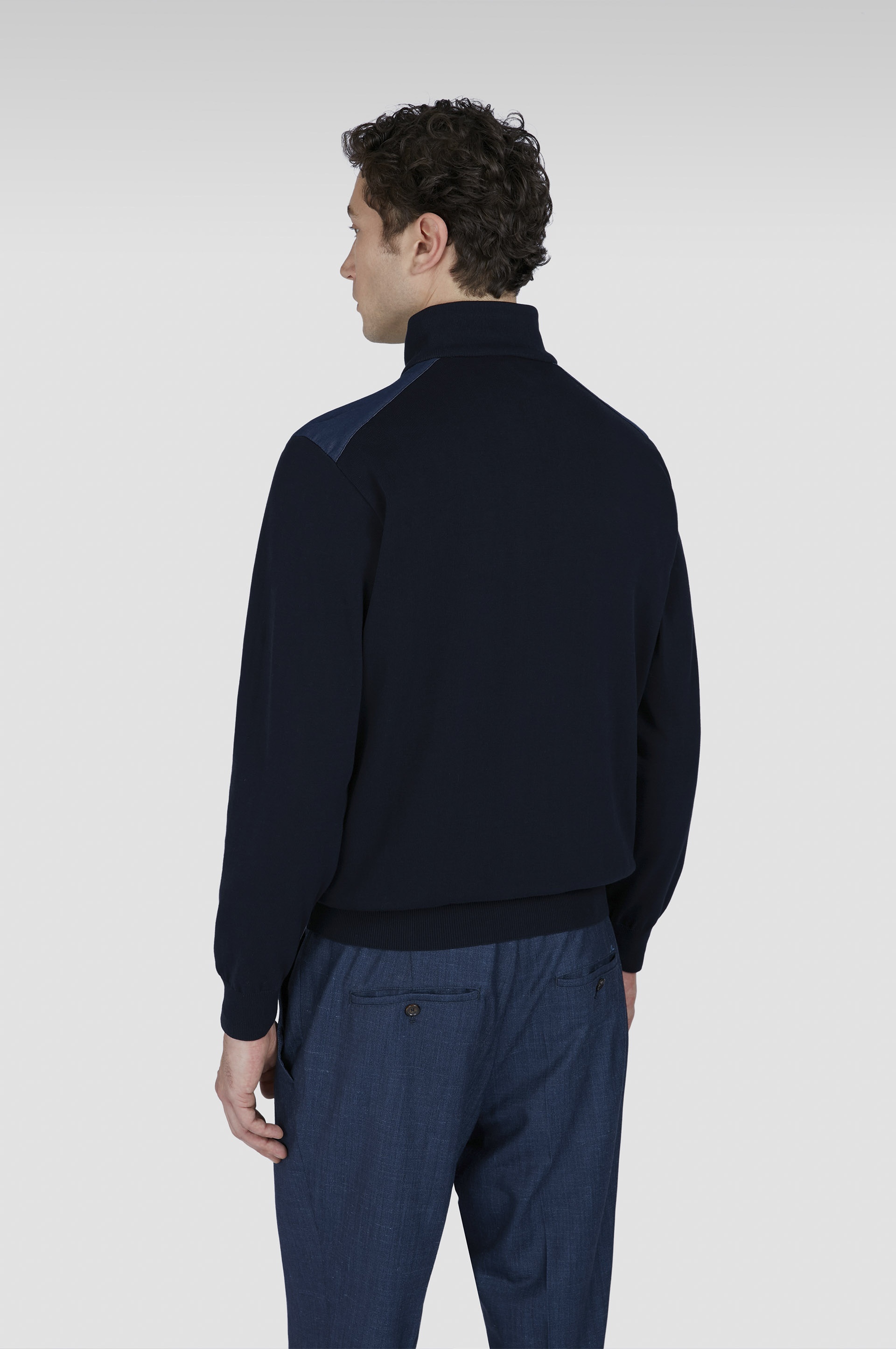 SWEATER IN FRESH COTTON WITH DENIM DETAILS - 3