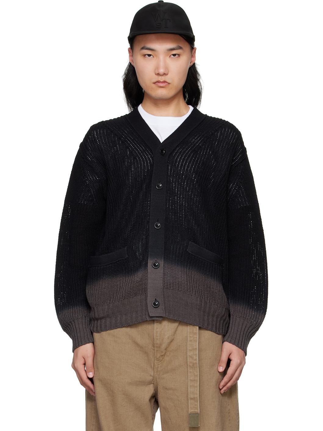 sacaiカーディガン sacai Black Garment Dye Knit Cardigan | REVERSIBLE