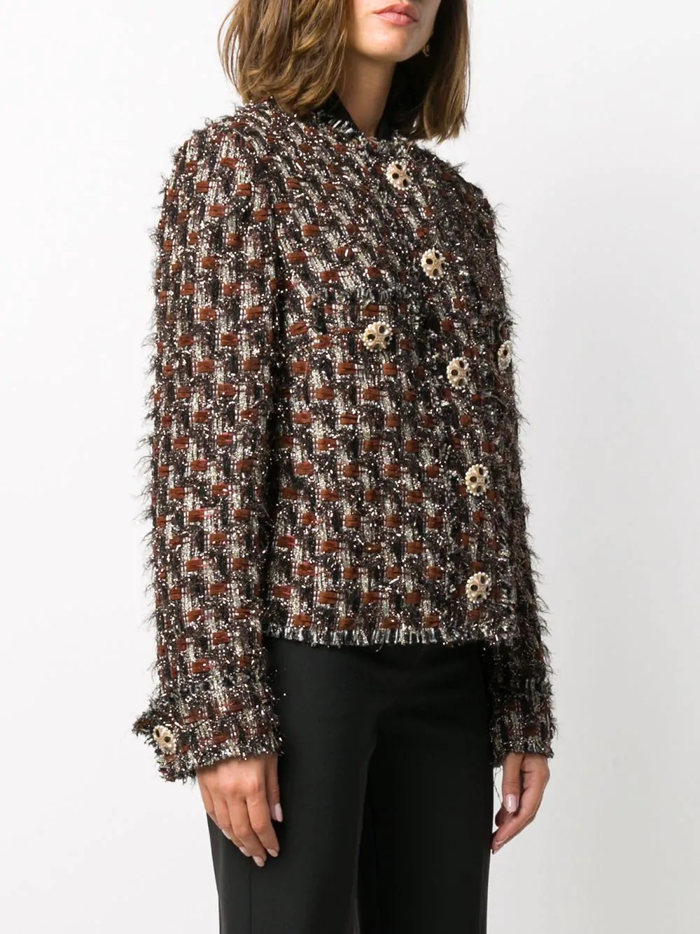 frayed tweed buttoned jacket - 3