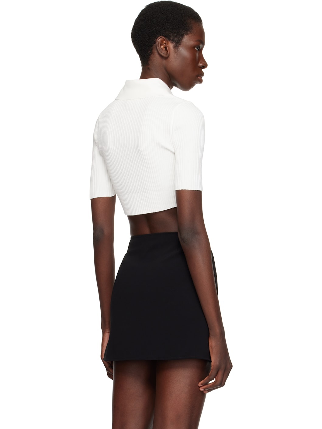 White Cropped Knit Polo - 3