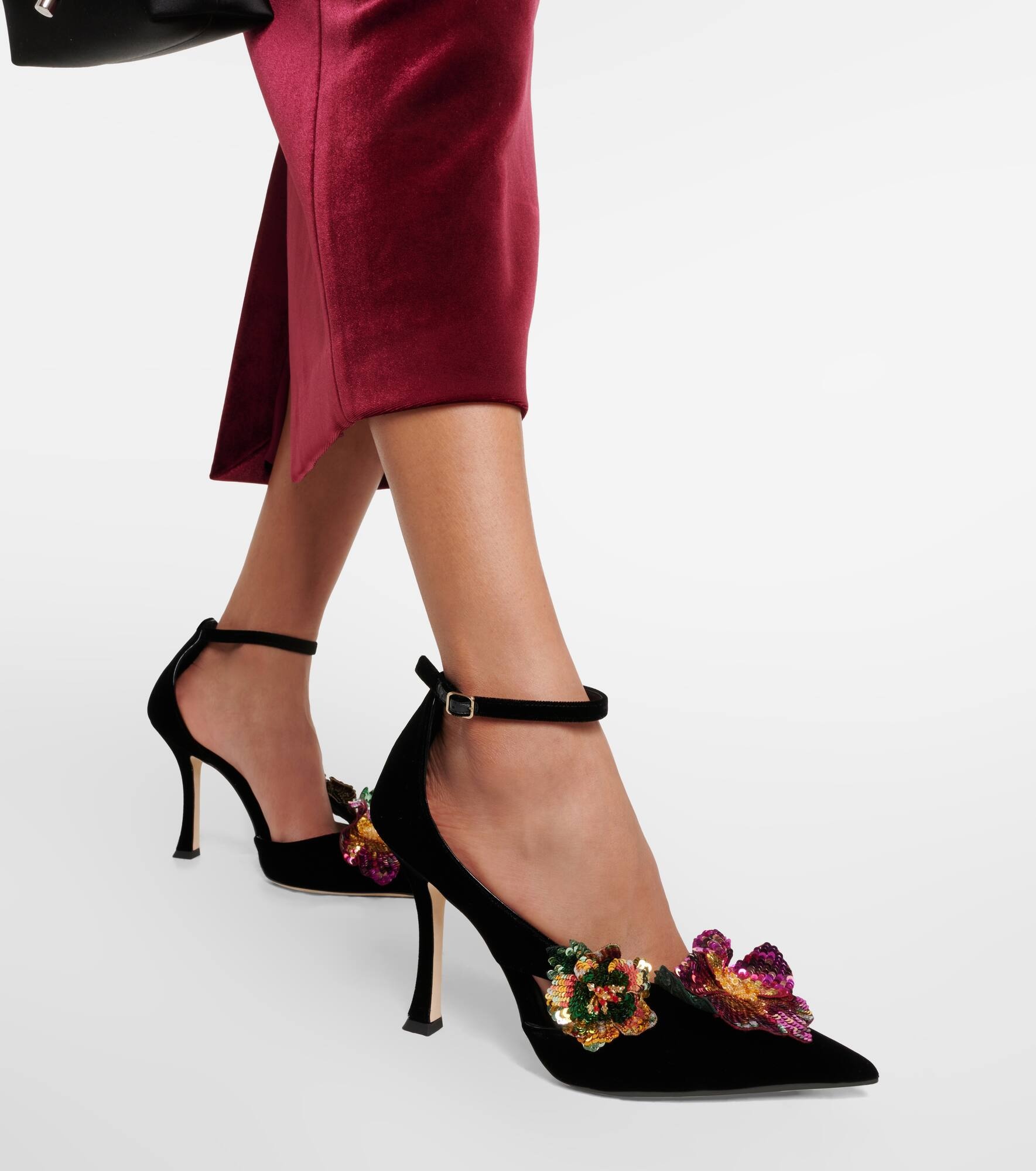 Azara 100 floral-appliqué velvet pumps - 4