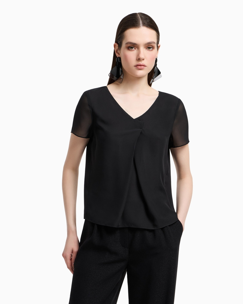 EMPORIO ARMANI TECHNICAL GEORGETTE V-NECK BLOUSE outlook