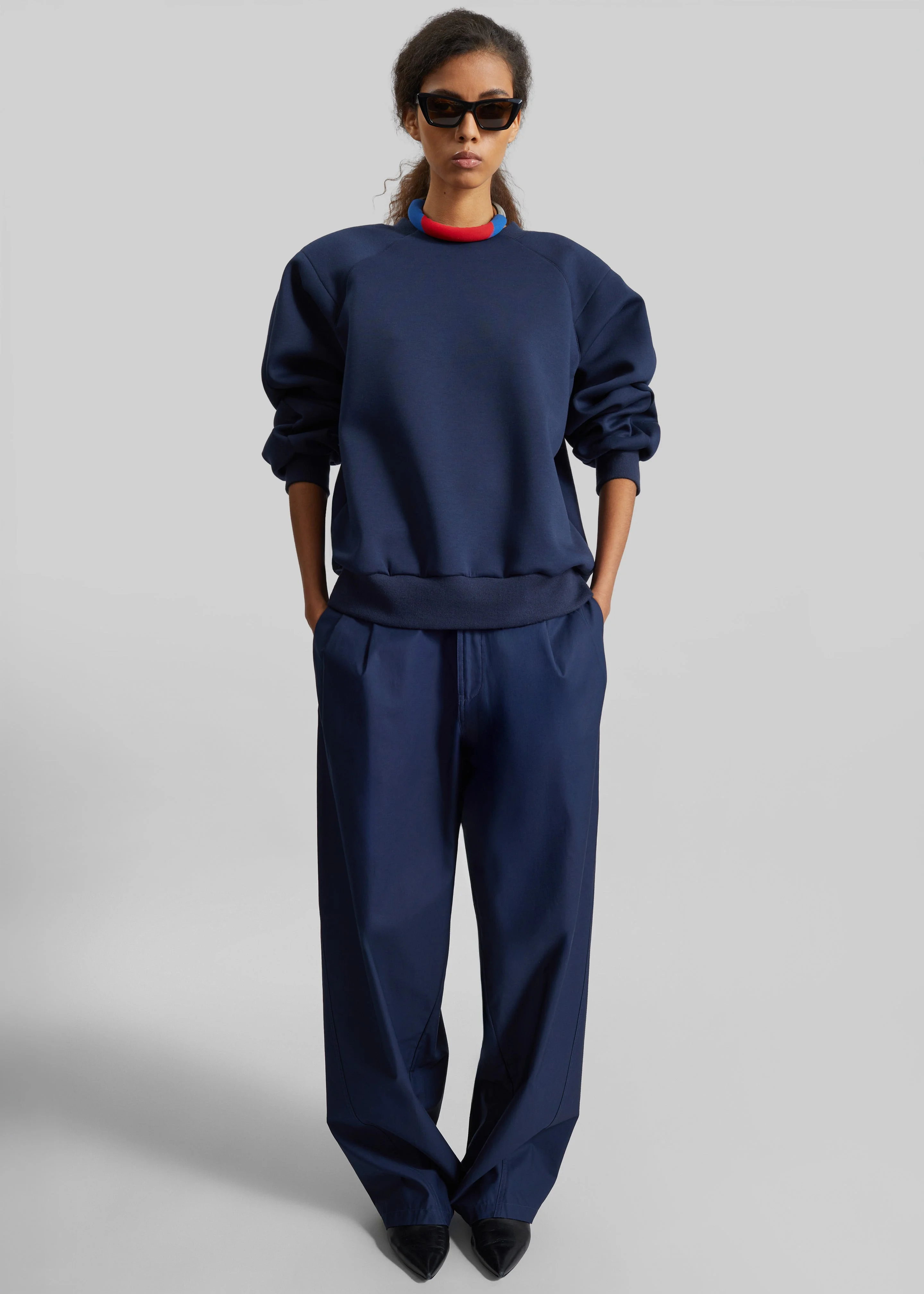 Darkpark Phebe Light Cotton Popeline Wide-Leg Pants - Blue Navy - 1