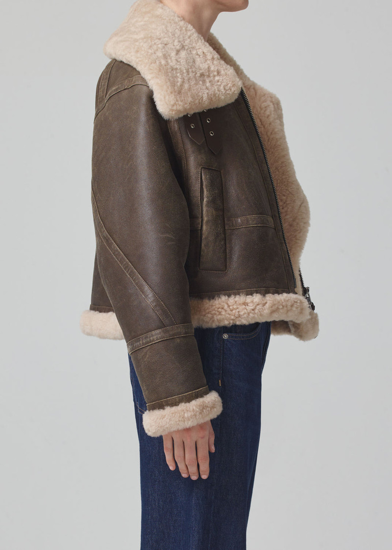 Liv Shearling Jacket In Mocha Brown Nappa 4