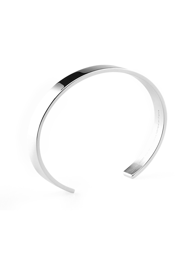 Men's 21G Polished Sterling Silver Ribbon Bracelet - Silver 1