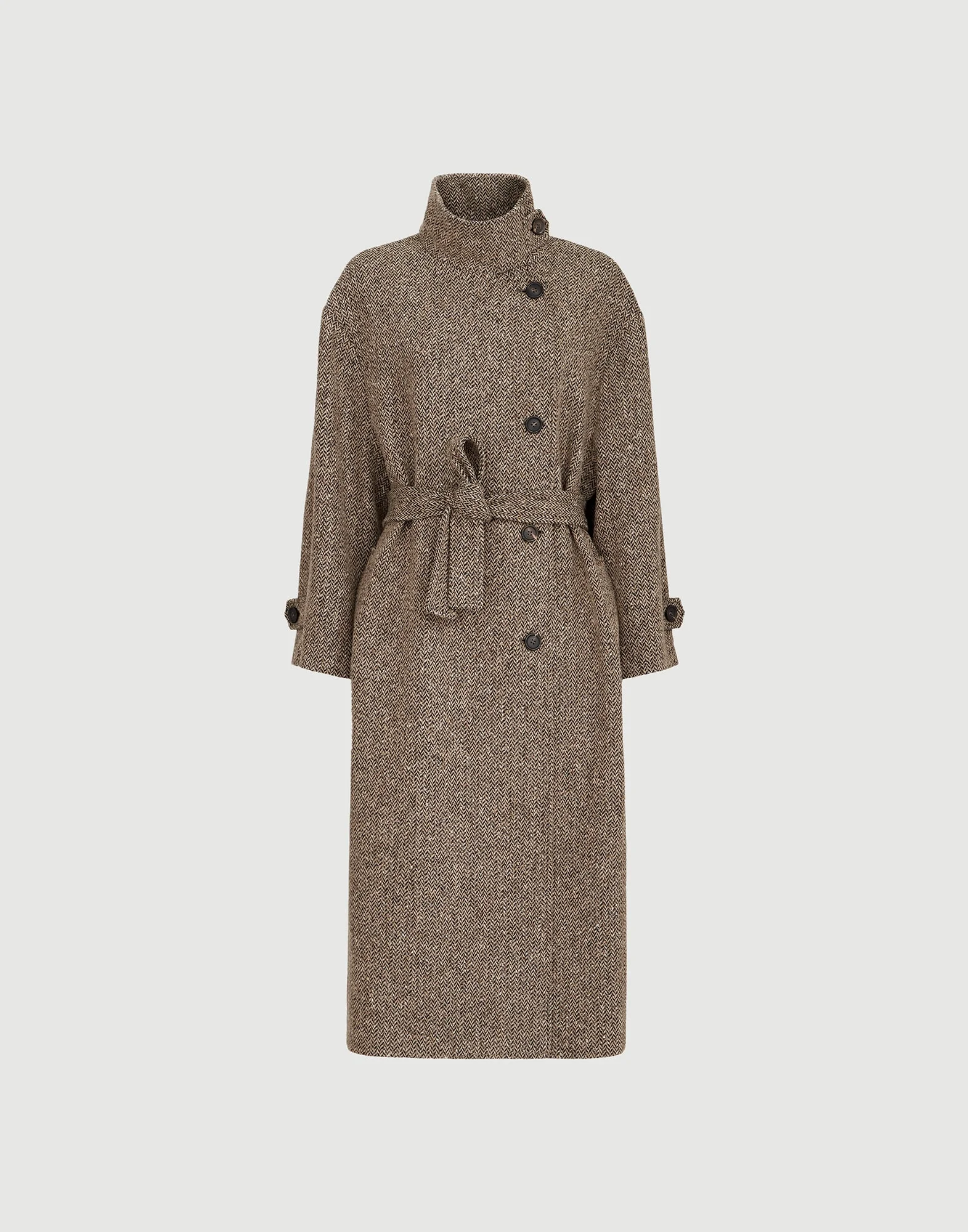 Sparkling virgin wool chevron belted coat with monili - 1