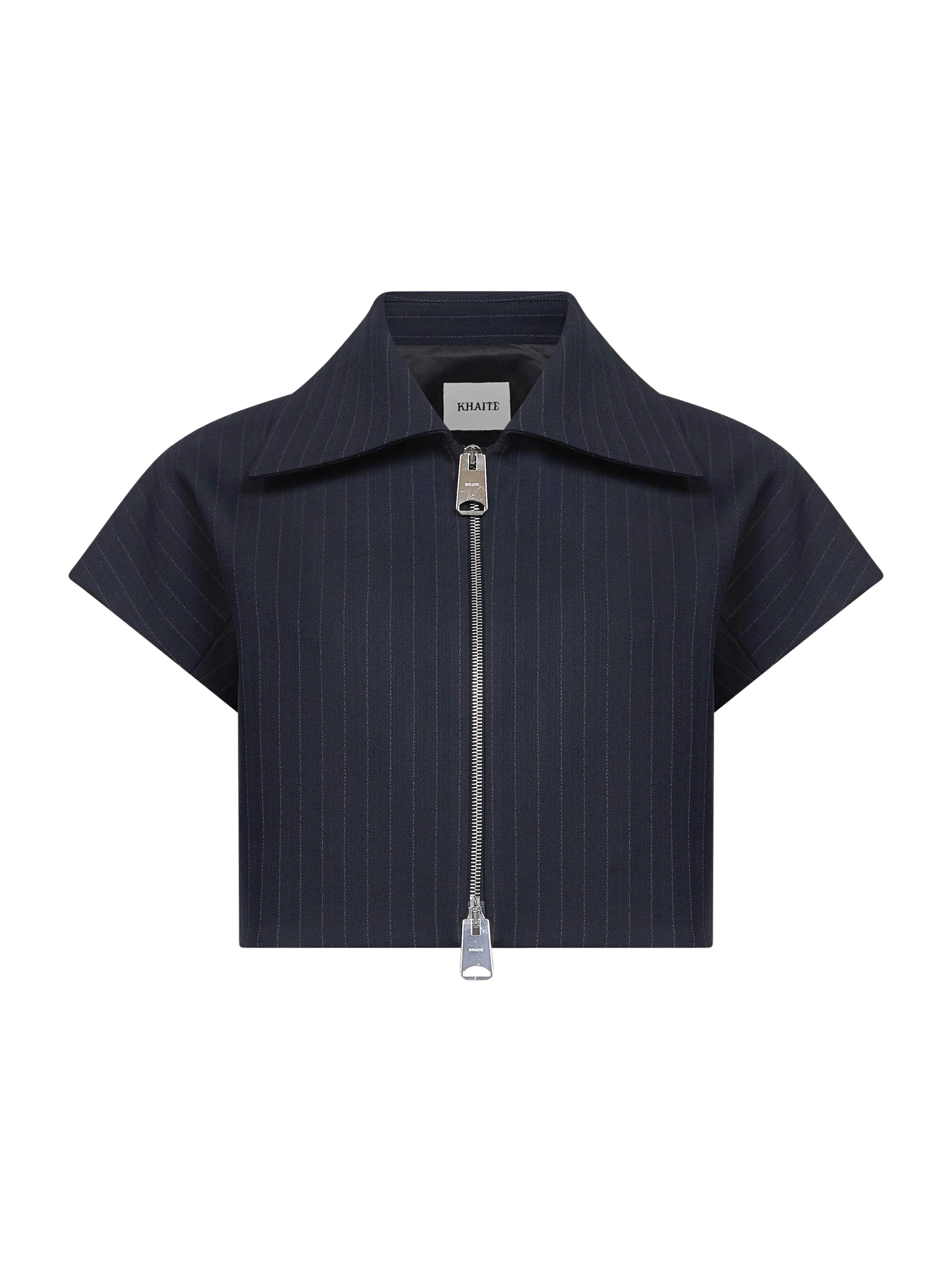 Robin blue pinstriped suiting zip-up top - 1