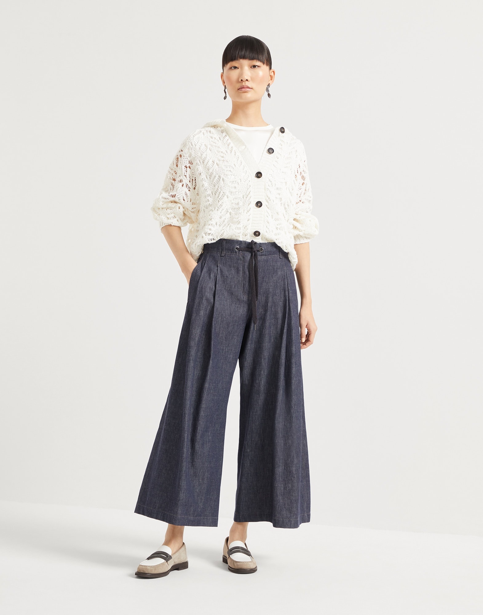 Stretch silk satin T-shirt with monili - 5