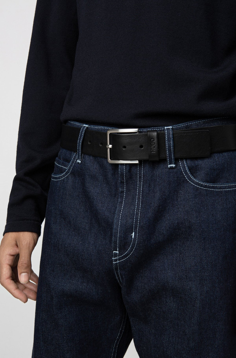 HUGO GRAINY EMBOSSED-LEATHER BELT WITH BRUSHED METAL HARDWARE outlook