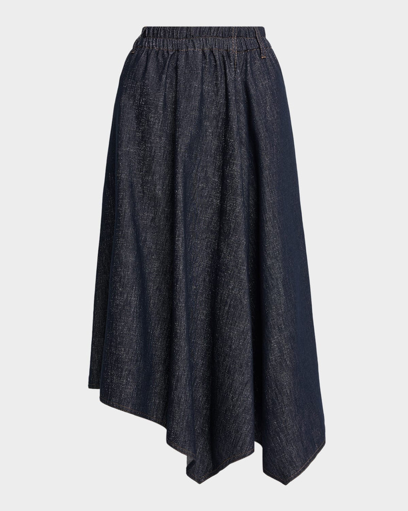 Asymmetric Metallic Denim Midi Skirt 1