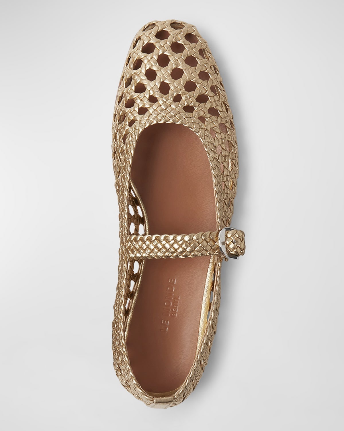 Woven Leather Mary Jane Ballerina Flats - 4