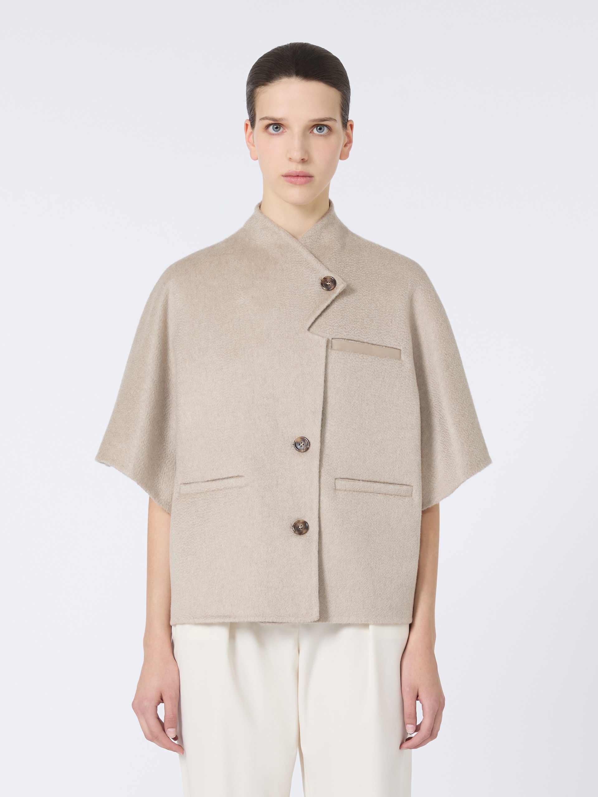 ANDALO Long cropped cape in cashmere drap - 3
