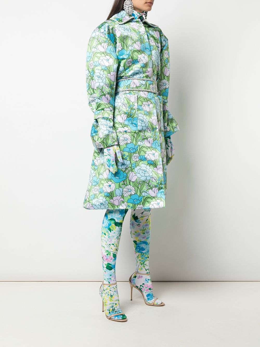 floral-print belted flared dress - 3
