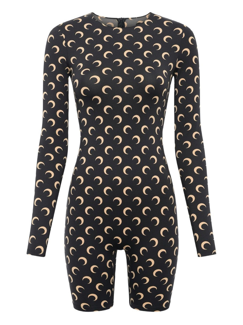 crescent-print long-sleeve jumpsuit 1