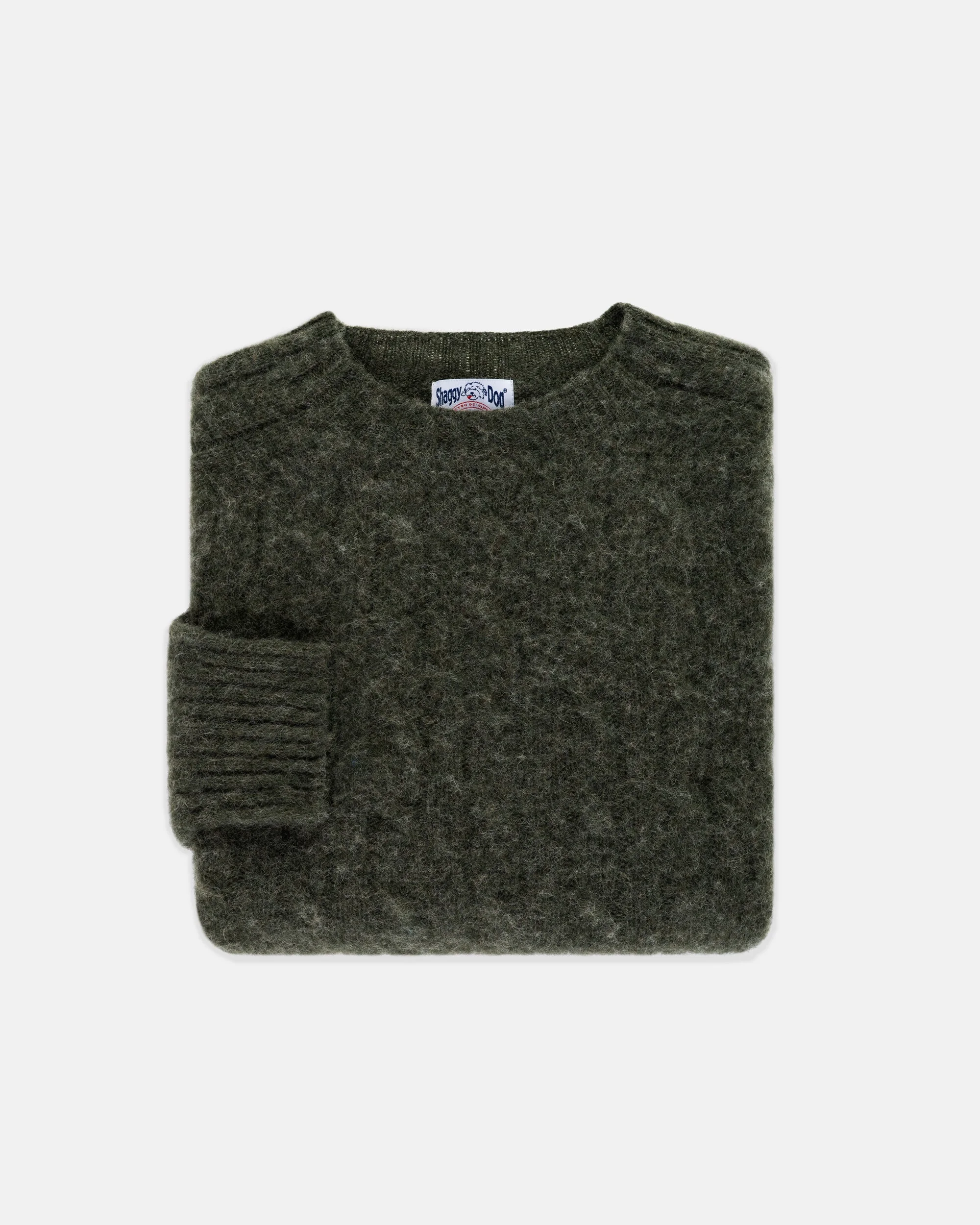 MADE-IN-SCOTLAND DARK GREEN SHAGGY DOG CABLEKNIT SWEATER - CLASSIC FIT - 1