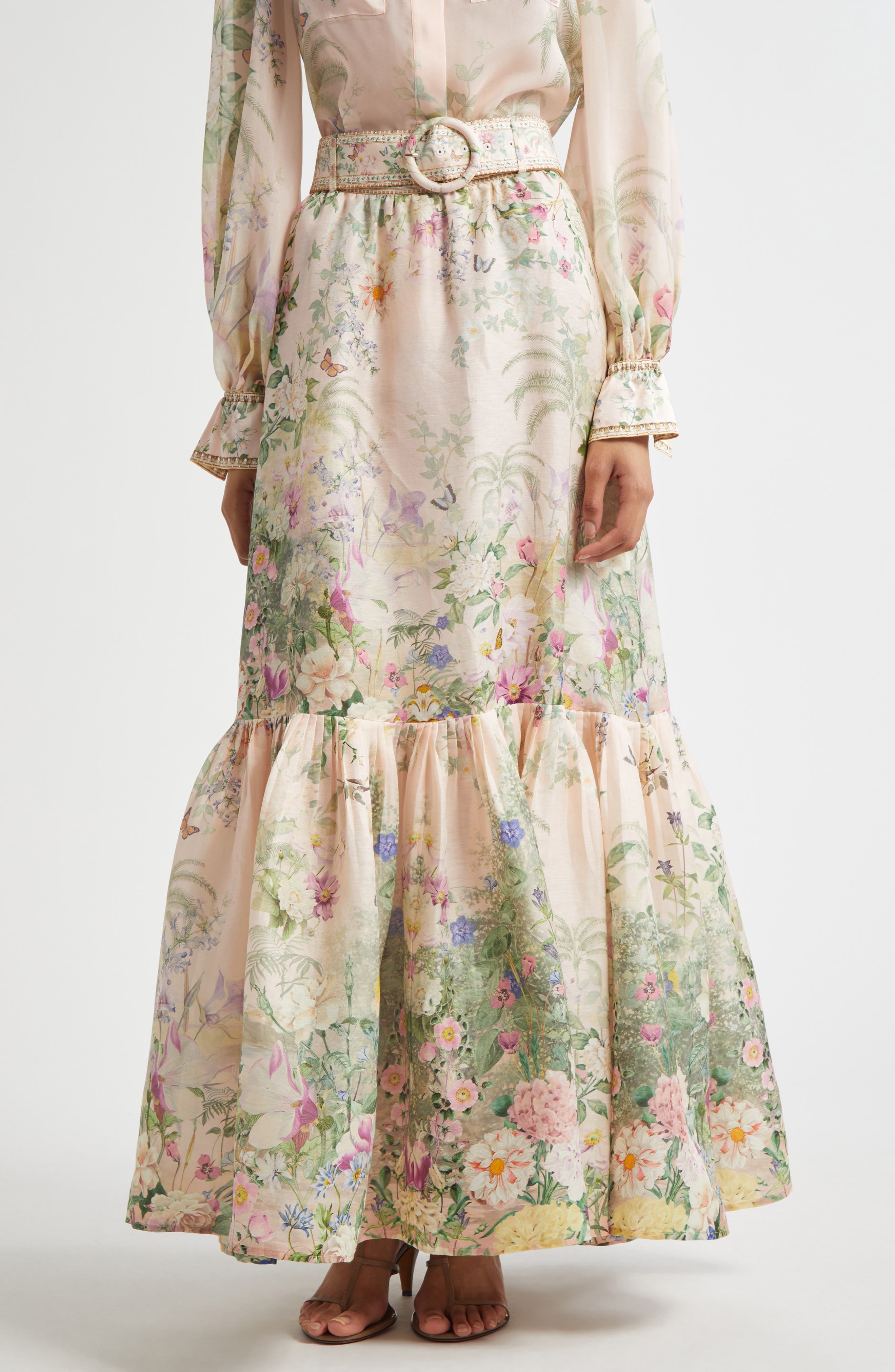 Camilla Tiered Linen & Silk Maxi Skirt in Palacio Playground at Nordstrom - 1