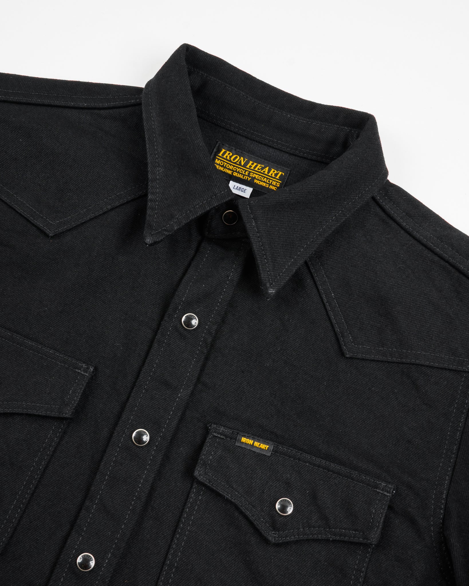 IHSH-295-BB 14oz Selvedge Denim Western Shirt - Black/Black - 6