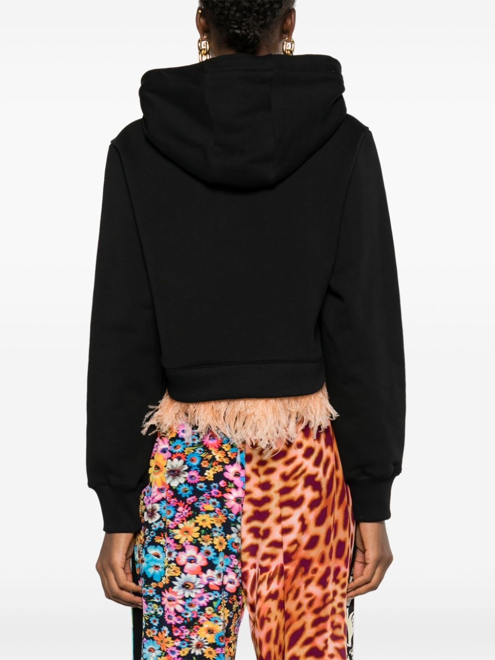 feather-trim cropped hoodie - 4