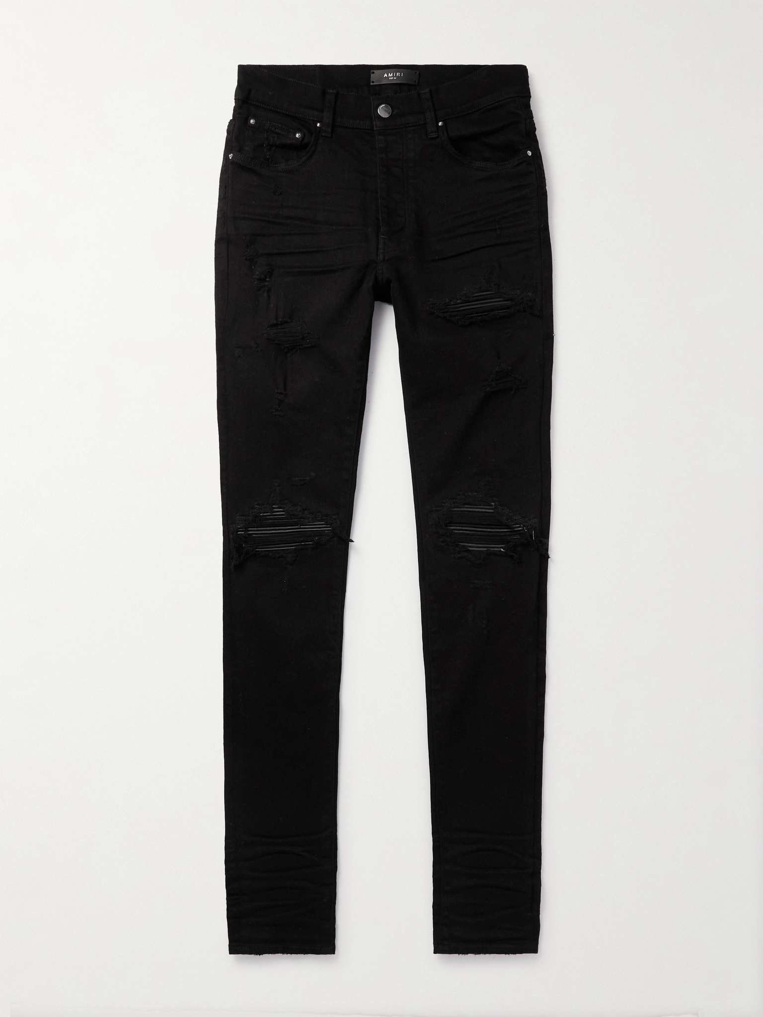 MX1 Skinny-Fit Distressed Leather-Panelled Jeans - 1