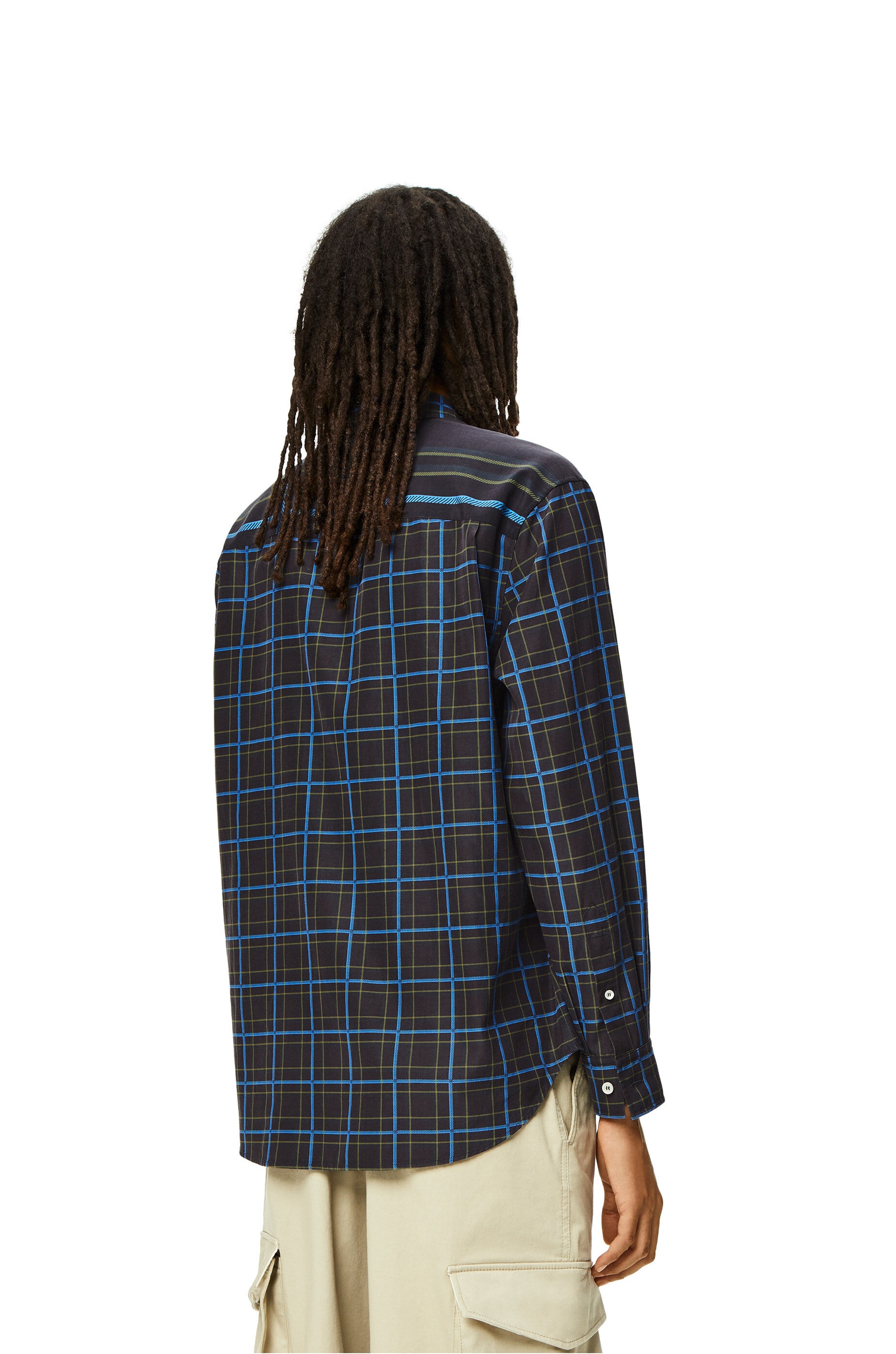 Chest pocket check shirt in silk and cotton - 4