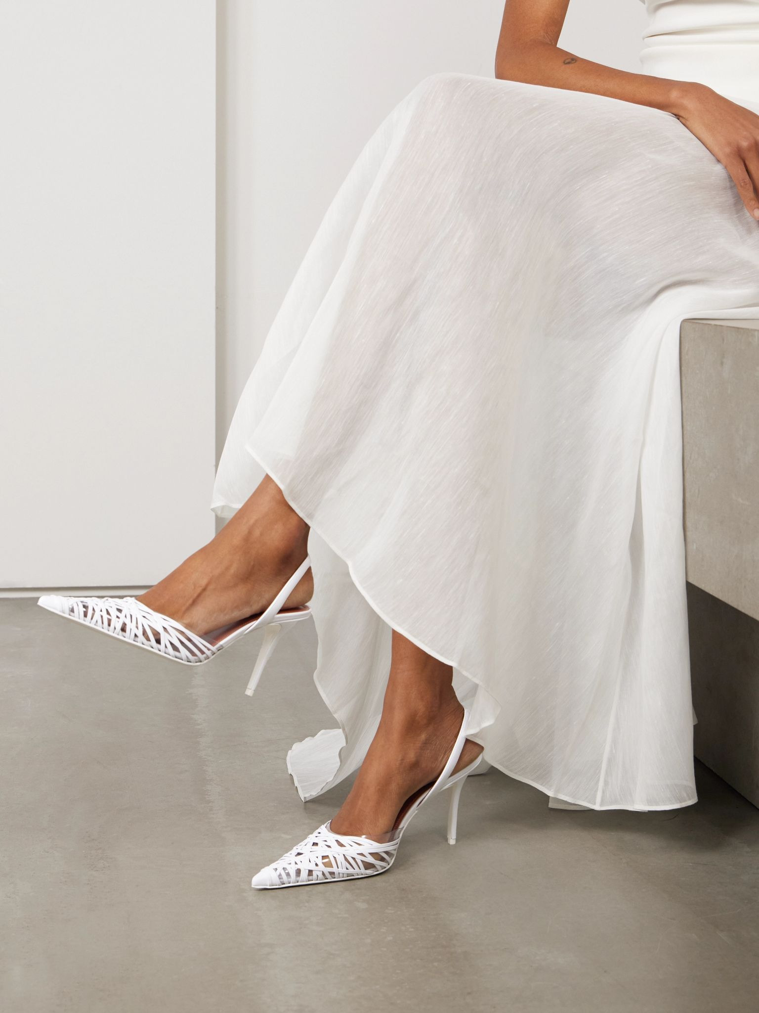 Lori PVC and woven leather slingback pumps White - 2