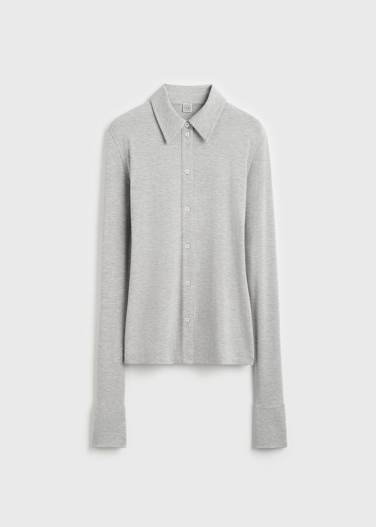 Fitted jersey shirt pale grey mélange - 1