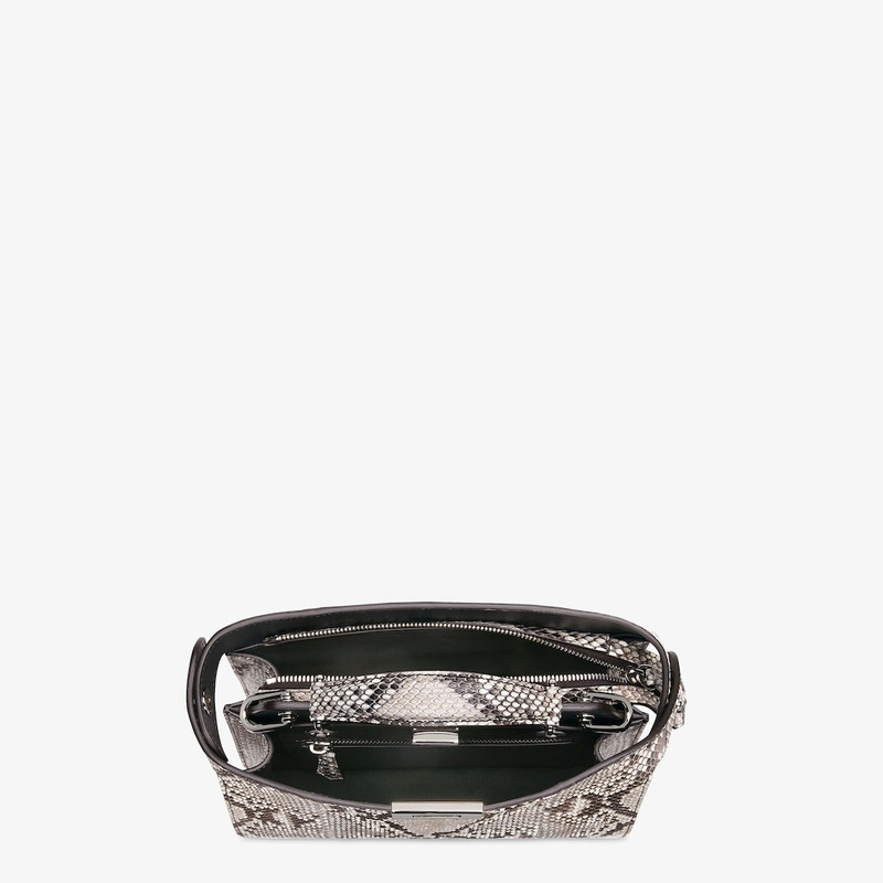 Small Peekaboo ISeeU bag made of luxury rock-colored python leather. Featuring two internal compartm 5