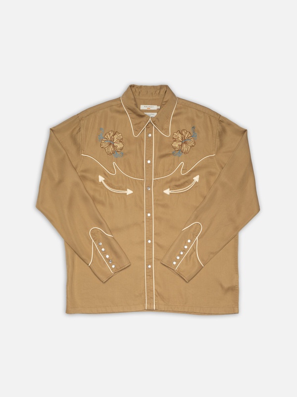 Nudie Jeans Gonzo Cowboy Flower Shirt Tobacco | REVERSIBLE