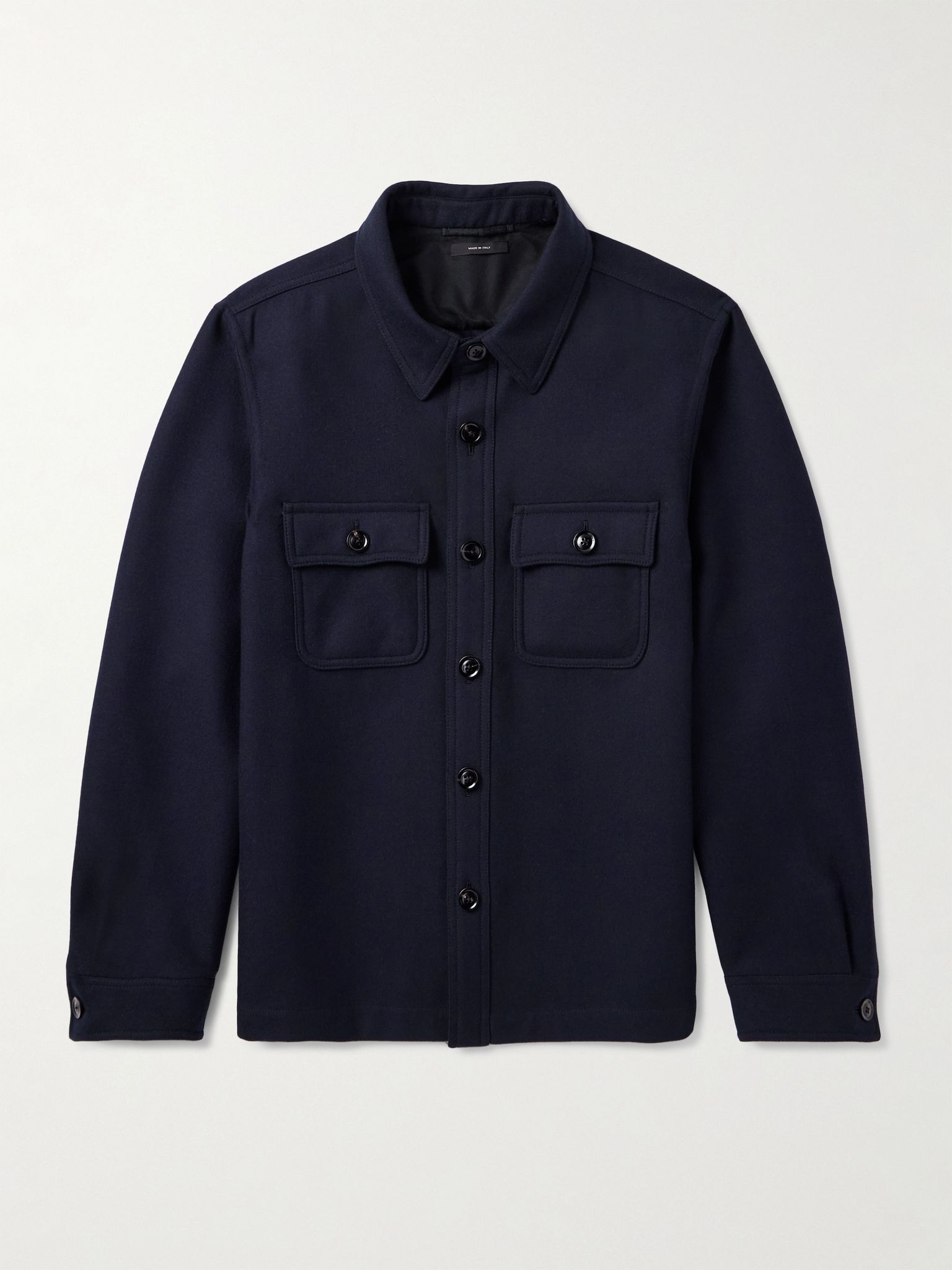 Wool and Silk-Blend Twill Overshirt Navy - 1
