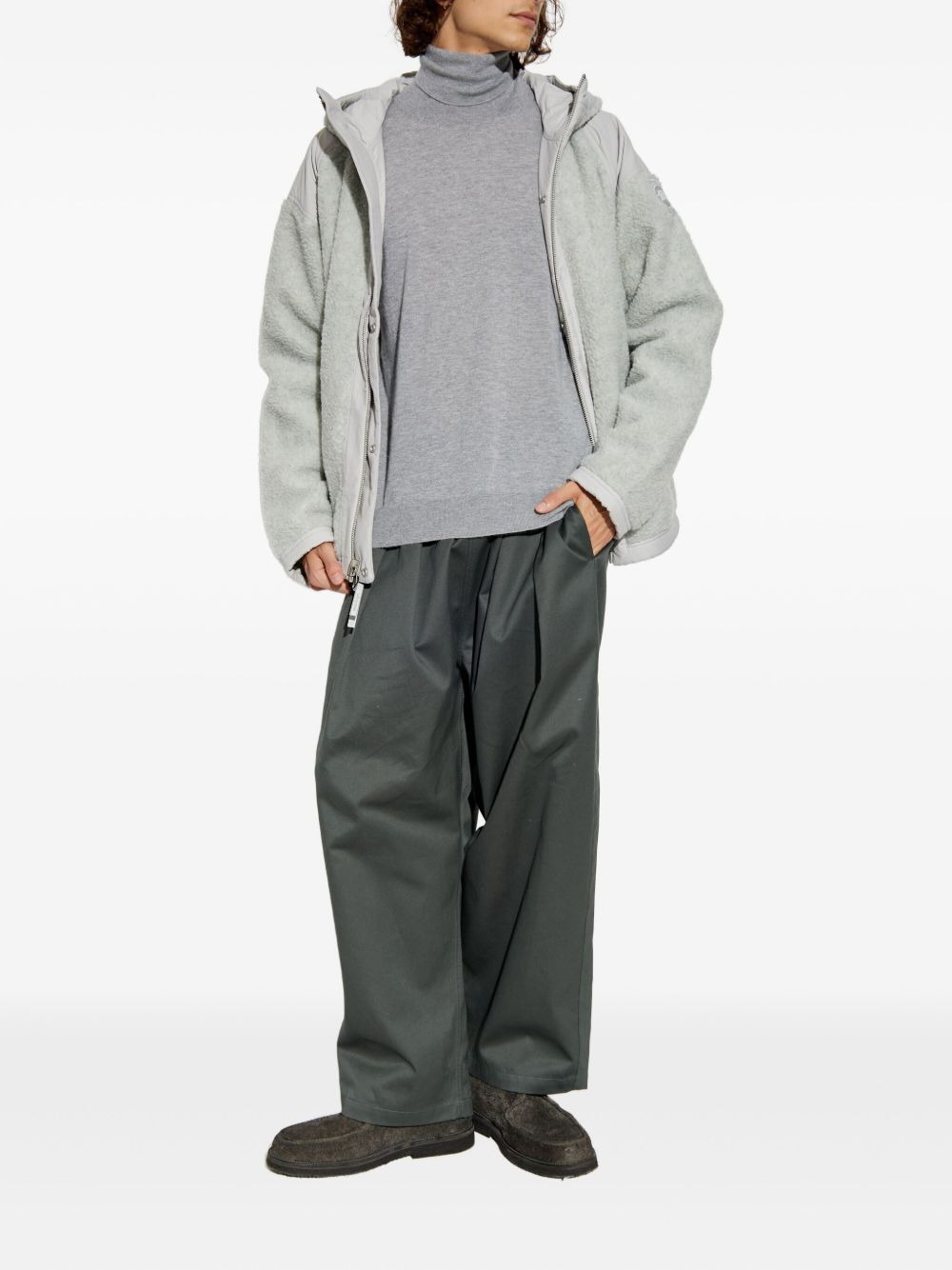 logo-patch fleece hooded jacket - 2