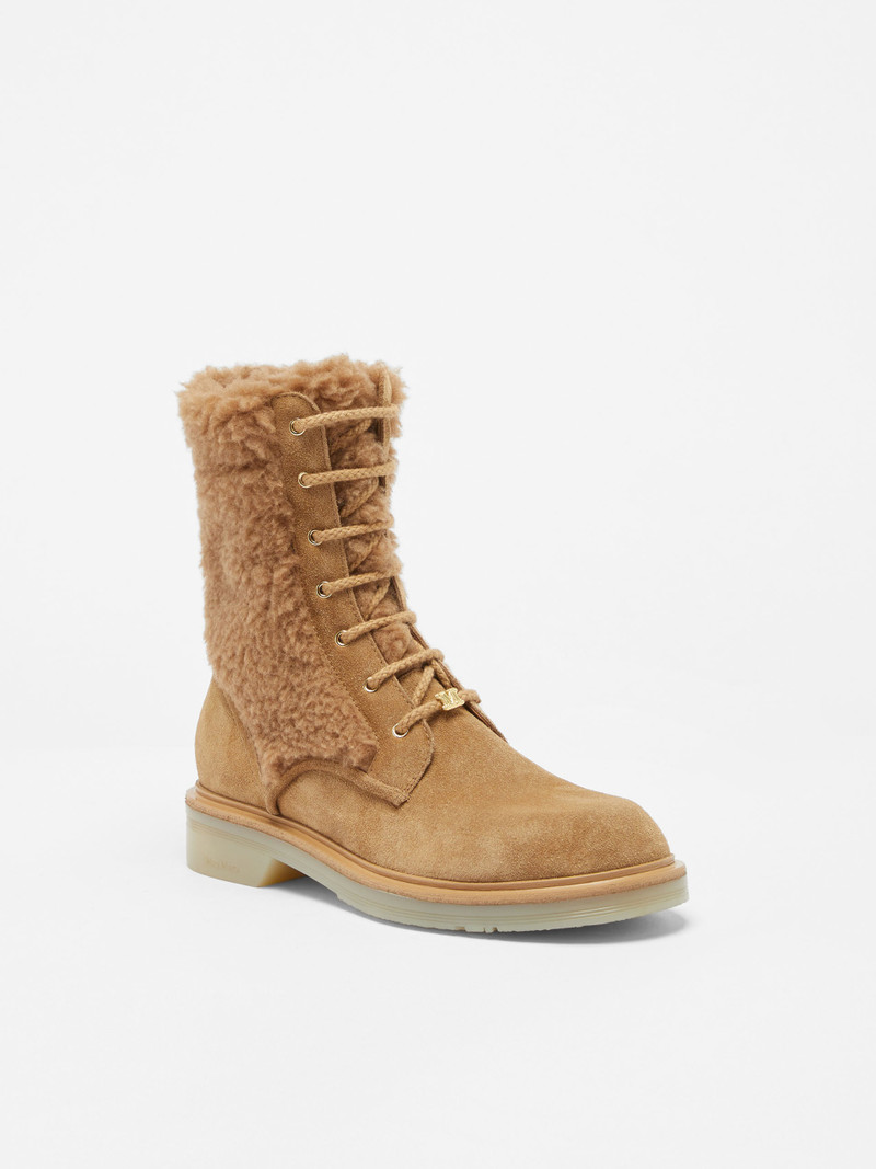 Max Mara BAKYC Leather and camel combat boots outlook