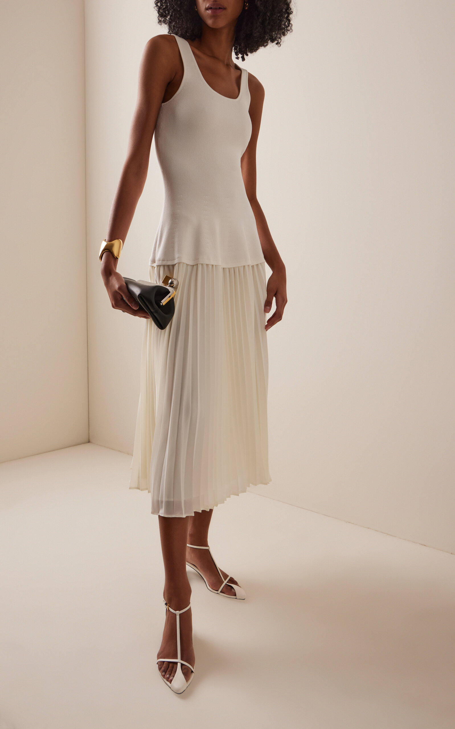 Allana Knit and Georgette Midi Dress ivory - 3