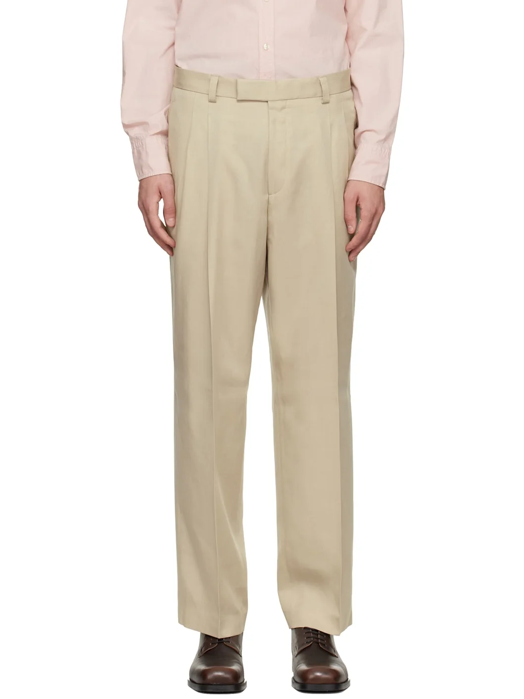 Beige Oversized-Fit Twill Trousers - 1