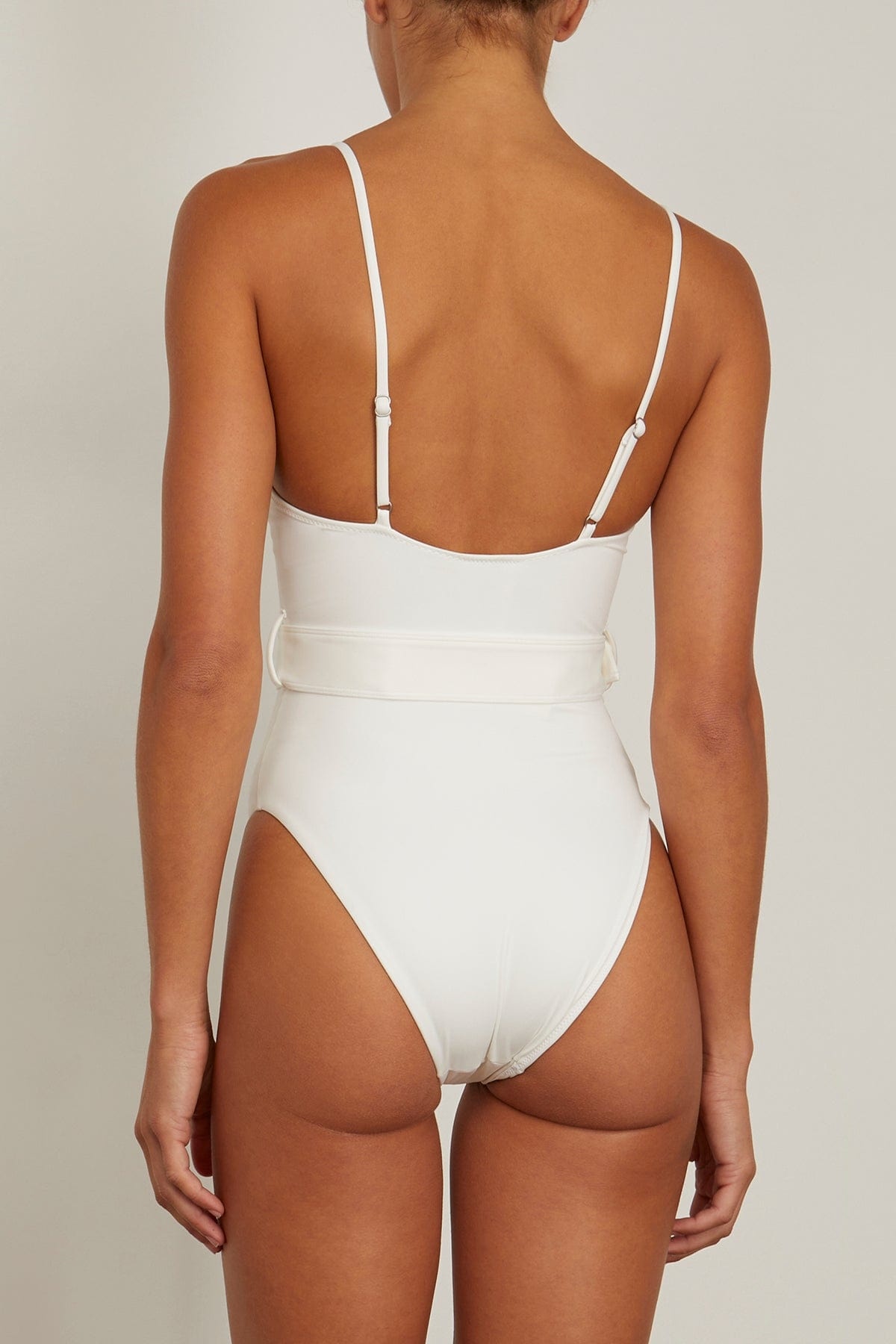 Noa Belted Bustier One Piece Swimsuit in White - 4