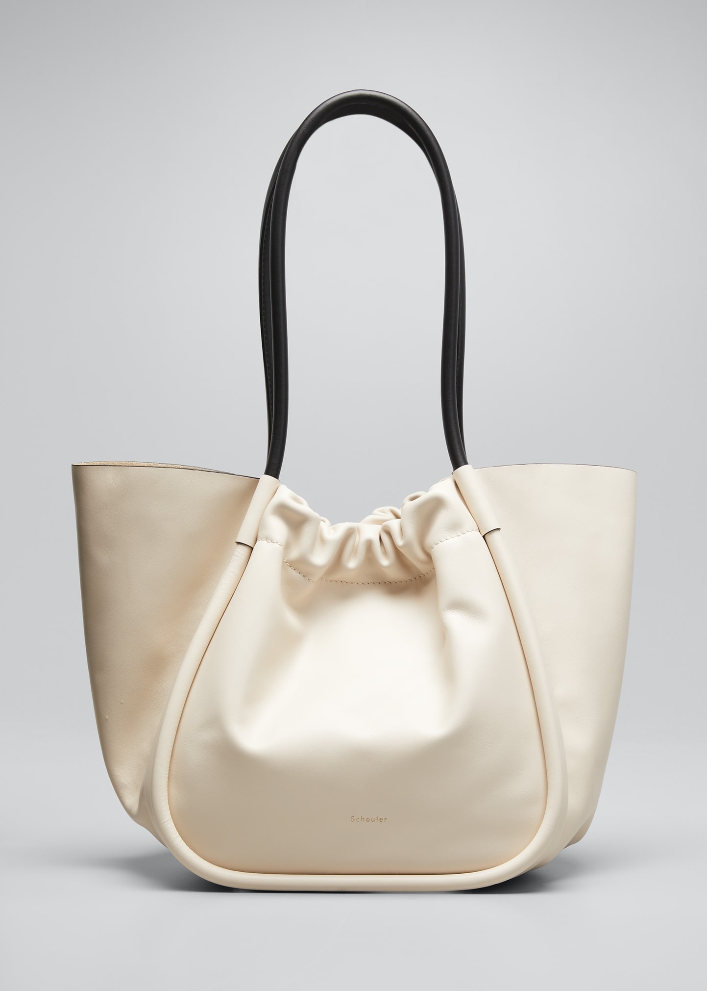 Large Ruched Smooth Leather Tote Bag - 1