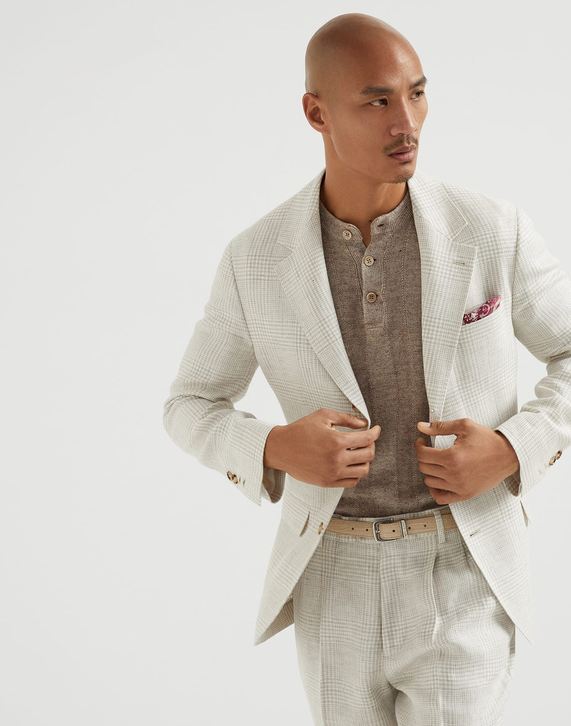 Linen, wool and silk Prince of Wales diagonal deconstructed blazer 4