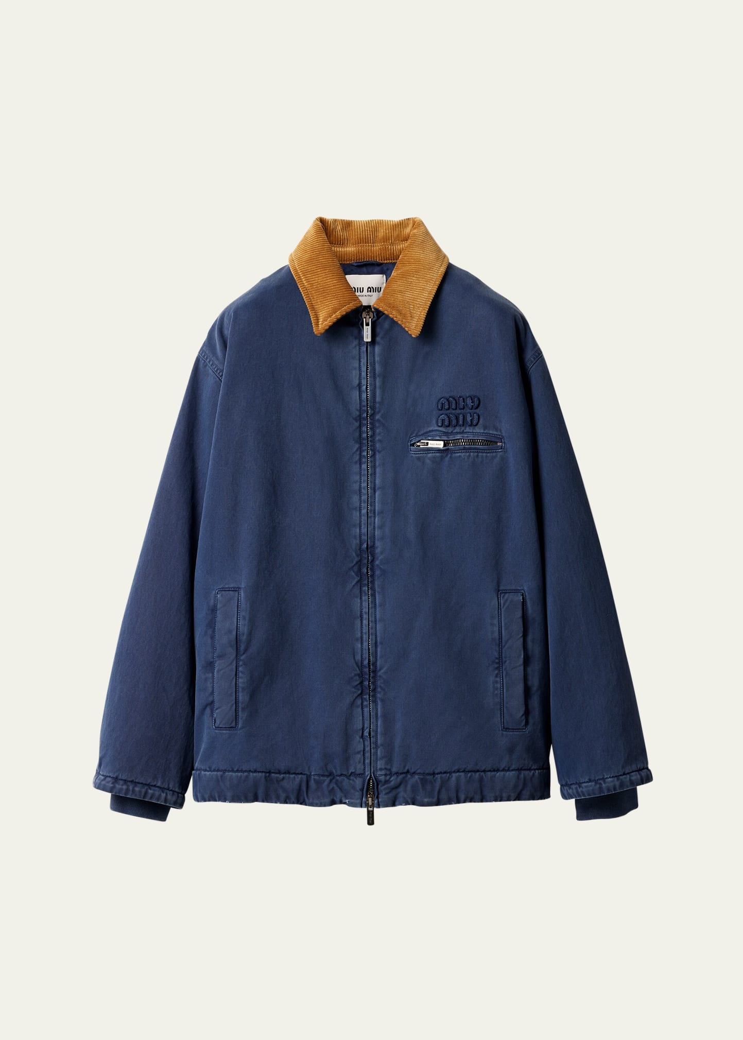 Cotton Trucker Jacket with Corduroy Collar - 1