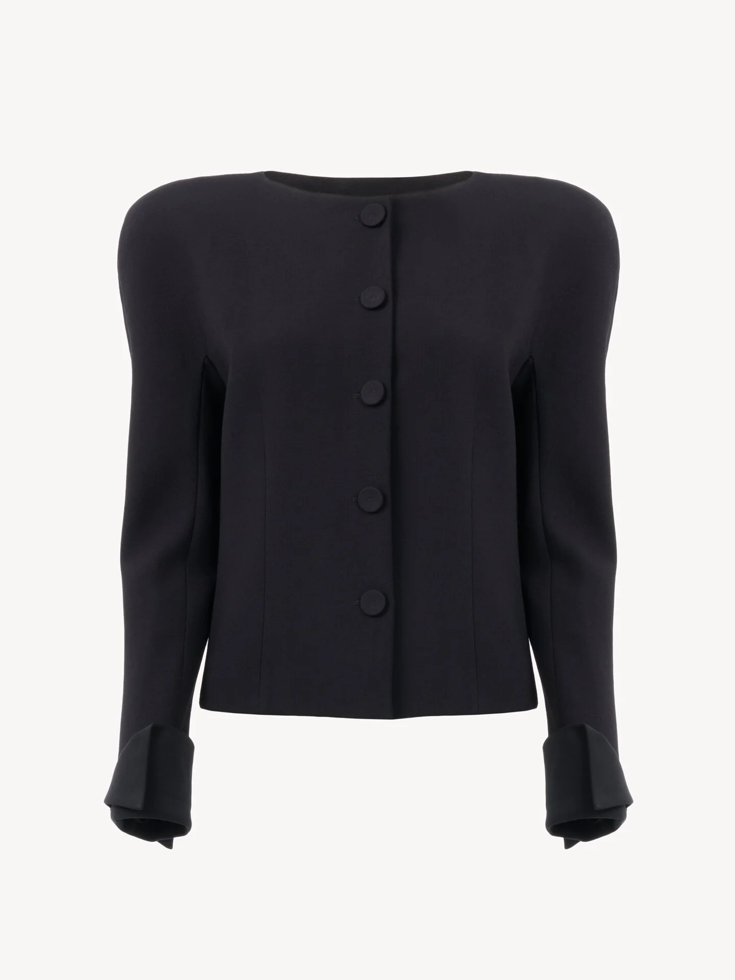 COLLARLESS FITTED JACKET IN WOOL CRÊPE - 1