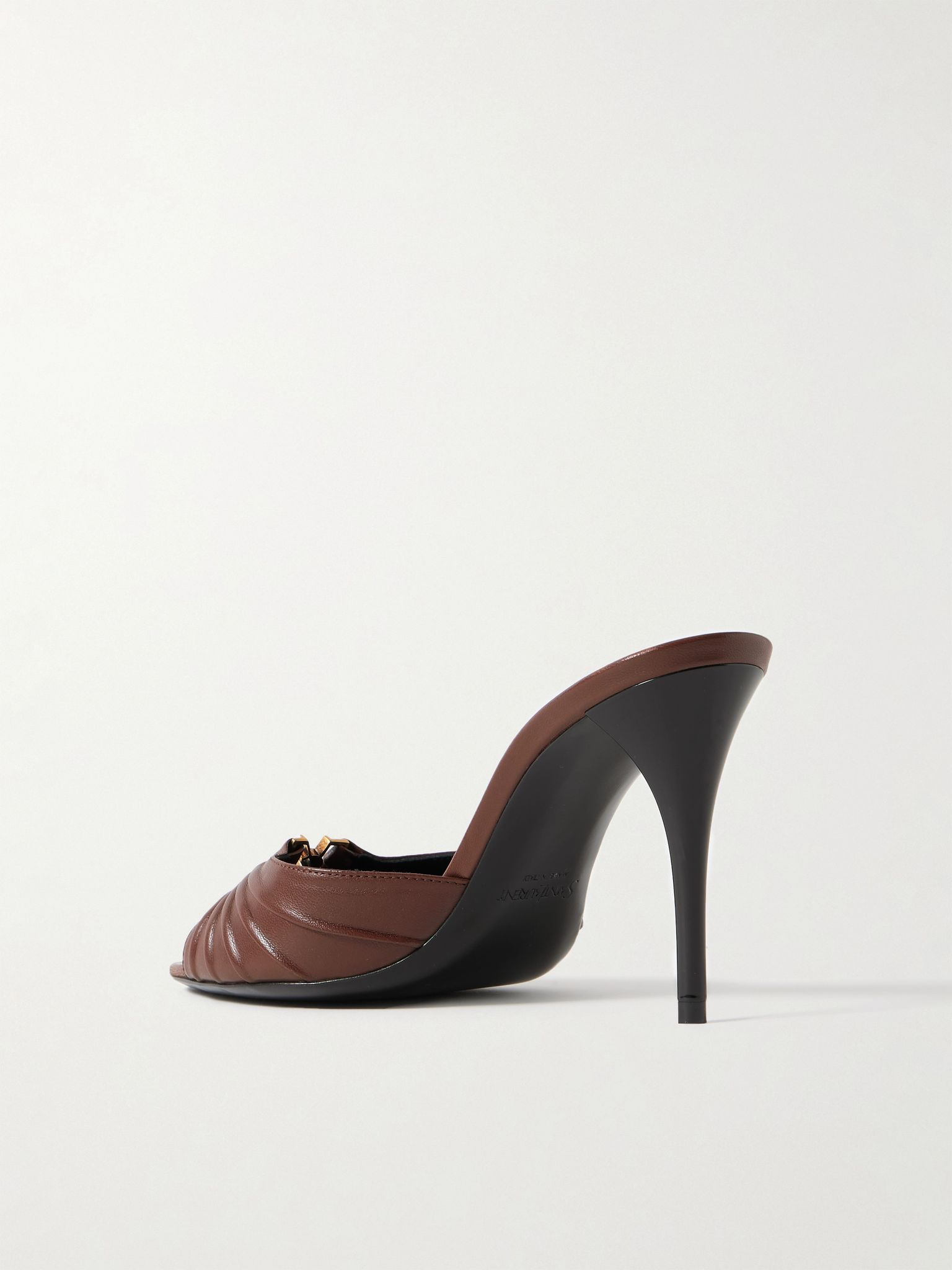 Babylone embellished pleated leather mules Brown - 3